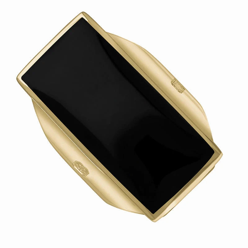 9ct Yellow Gold Whitby Jet Queen's Jubilee Hallmark Large Oblong Ring D