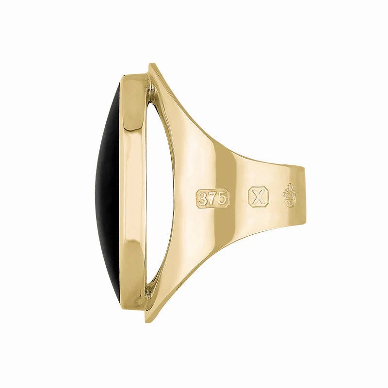 9ct Yellow Gold Whitby Jet Queen's Jubilee Hallmark Large Oval Ring D