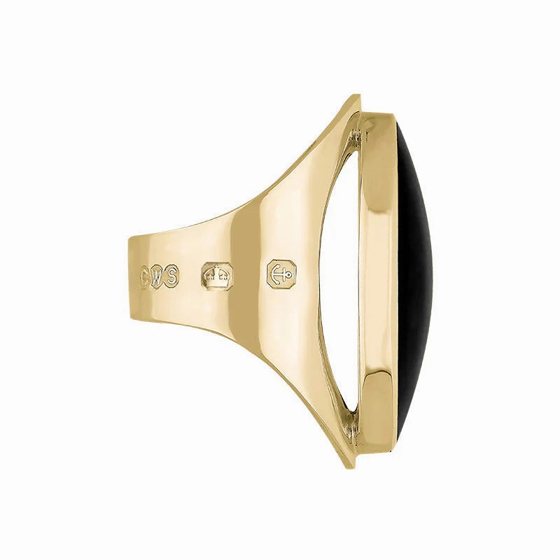 9ct Yellow Gold Whitby Jet Queen's Jubilee Hallmark Large Oval Ring D
