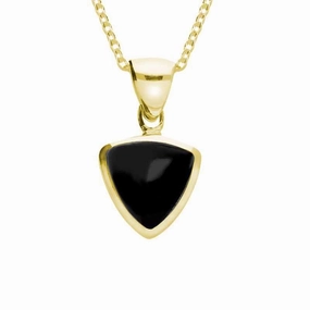 9ct Yellow Gold Whitby Jet Small Curved Triangle Necklace