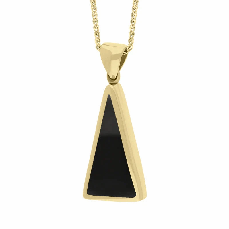 9ct Yellow Gold Whitby Jet Turquoise Small Double Sided Triangular Fob Necklace