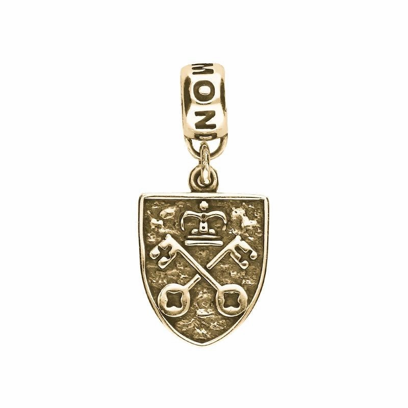 9ct Yellow Gold Whitby Jet York Minster Cross Key Shield Loop Charm