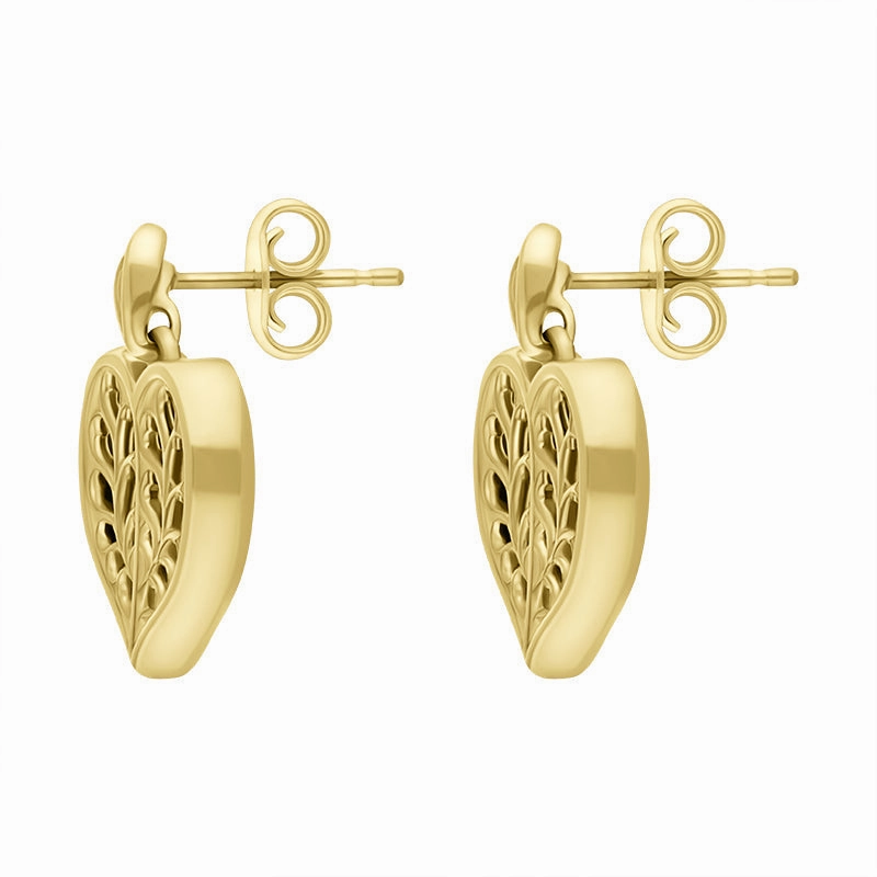 9ct Yellow Gold Whitby Jet York Minster Heart Stud Drop Earrings