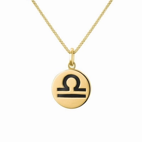 9ct Yellow Gold Whitby Jet Zodiac Libra Round Necklace