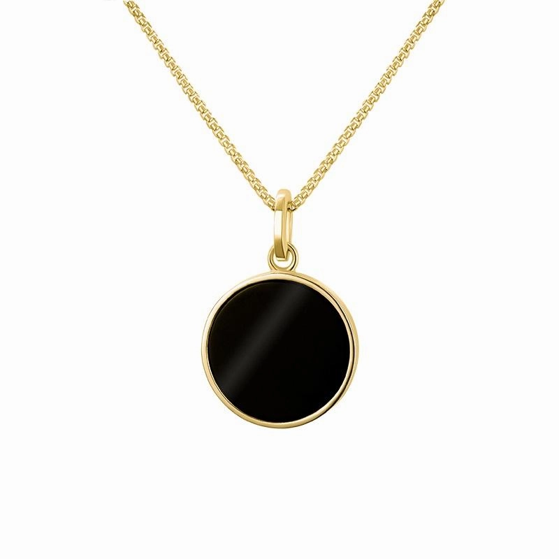 9ct Yellow Gold Whitby Jet Zodiac Libra Round Necklace