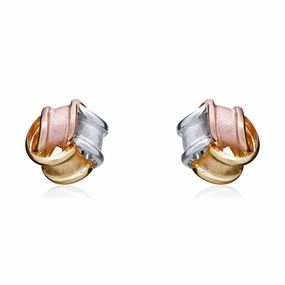 9ct Yellow Rose and White Gold 8.5mm Looped Knot Stud Earrings