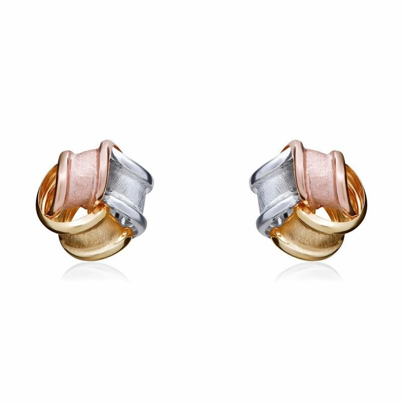 9ct Yellow Rose and White Gold 8.5mm Looped Knot Stud Earrings