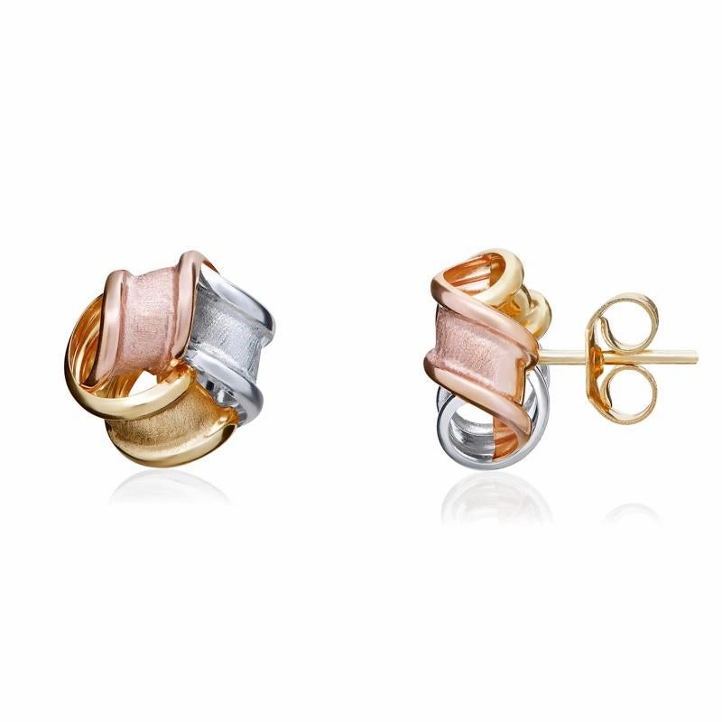 9ct Yellow Rose and White Gold 8.5mm Looped Knot Stud Earrings