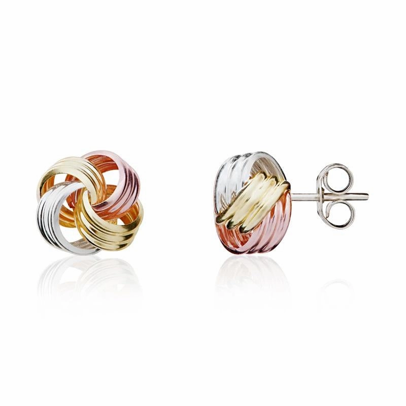 9ct Yellow Rose and White Gold 9mm Looped Knot Stud Earrings
