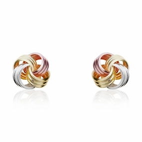 9ct Yellow Rose and White Gold 9mm Looped Knot Stud Earrings