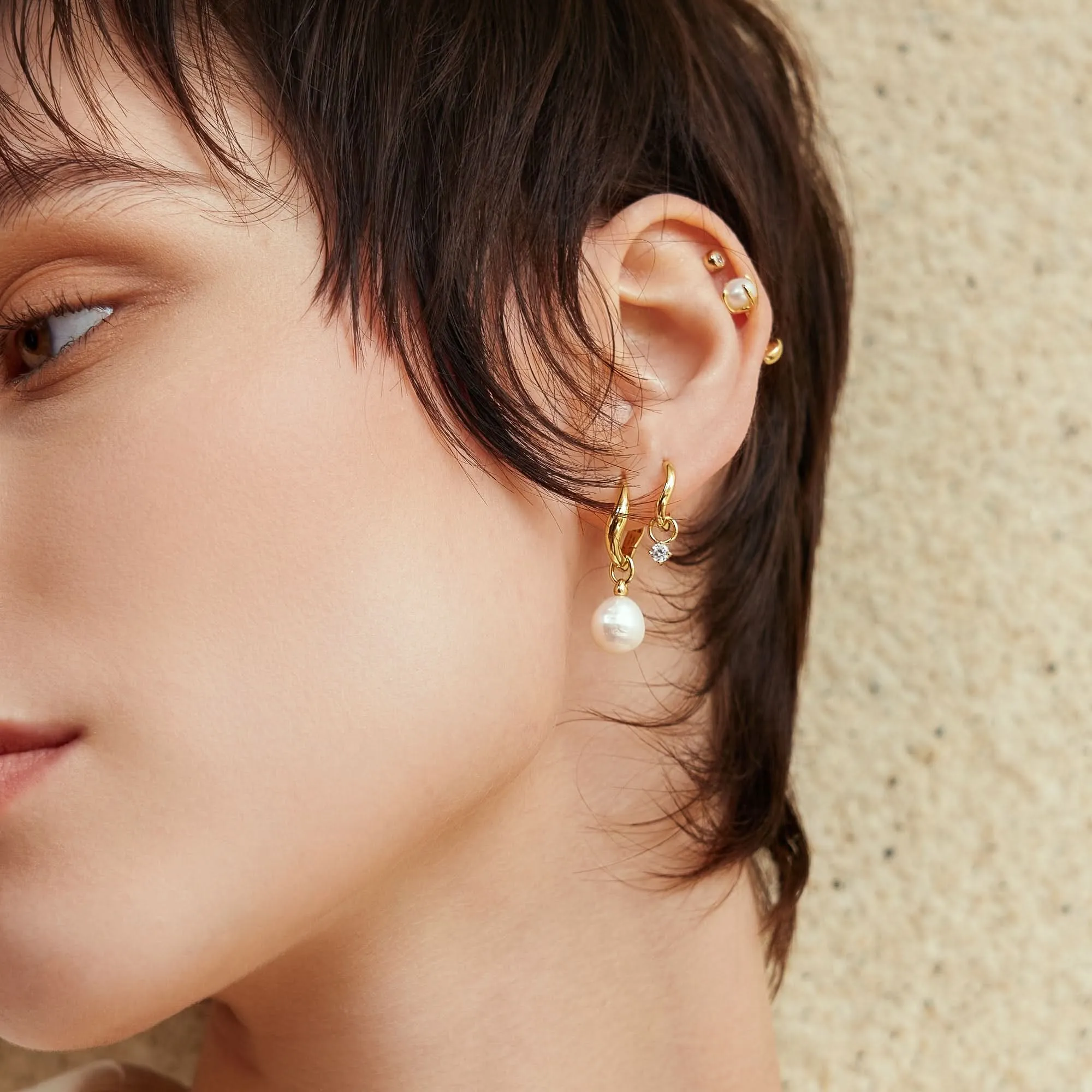 Ania Haie Gold Freshwater Pearl Drop Hoops E058-05G