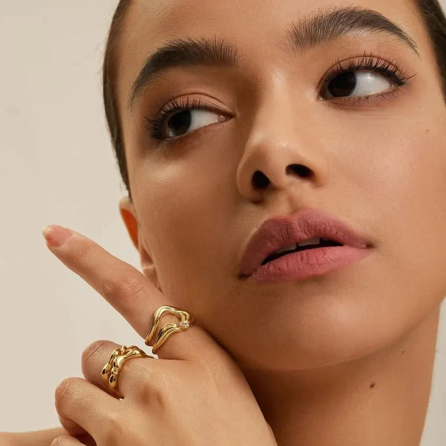 Ania Haie Gold Twisted Wave Wide Adjustable Ring R050-02G