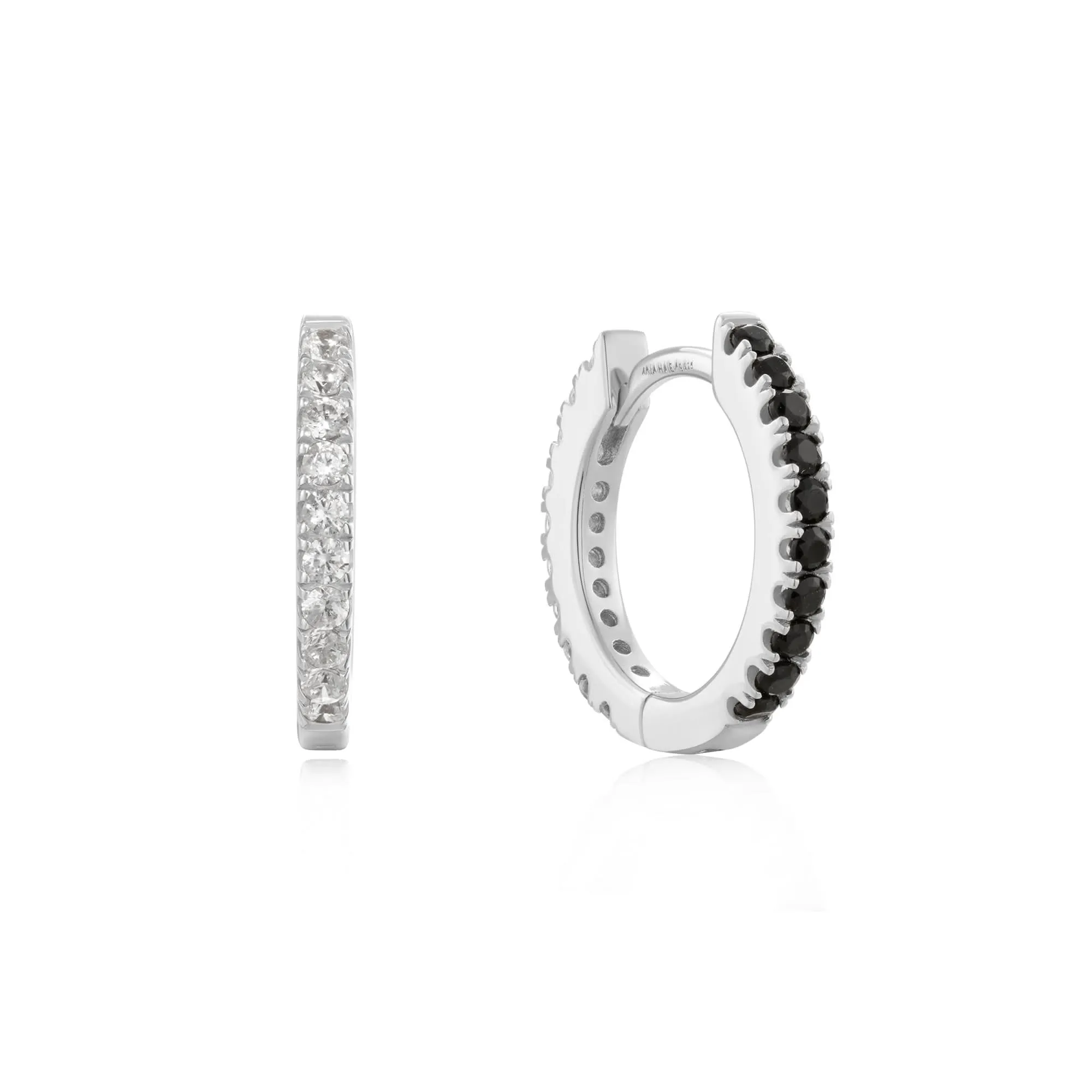 Ania Haie Silver Black White Cubic Zirconia Huggies E060-01H