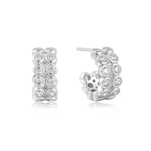 Ania Haie Silver Double Row White Cubic Zirconia Bezel Set Stud Huggies E058-04H