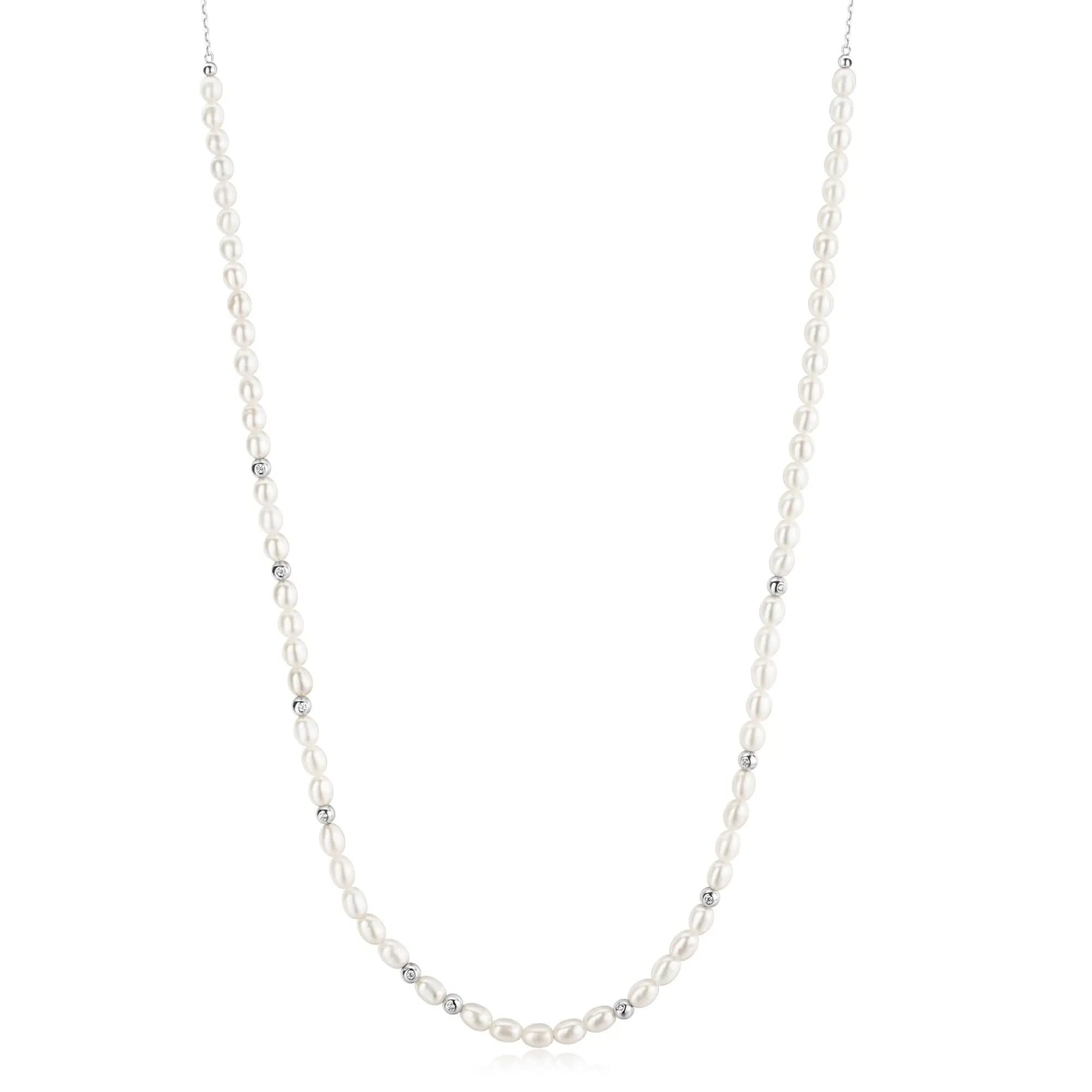 Ania Haie Silver Freshwater Pearl White Cubic Zirconia Bezel Set Slider Necklace N058-06H