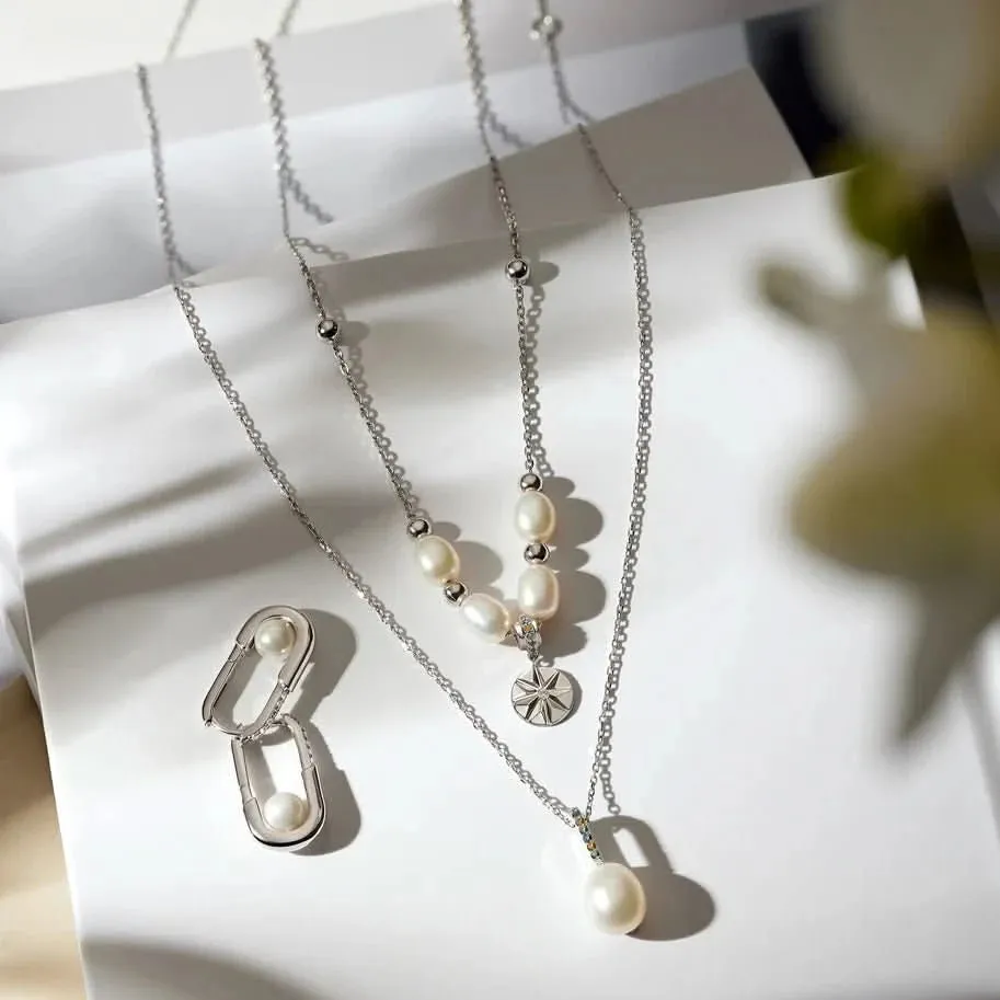 Ania Haie Silver Gem Pearl Drop Pendant Necklace N054-01H