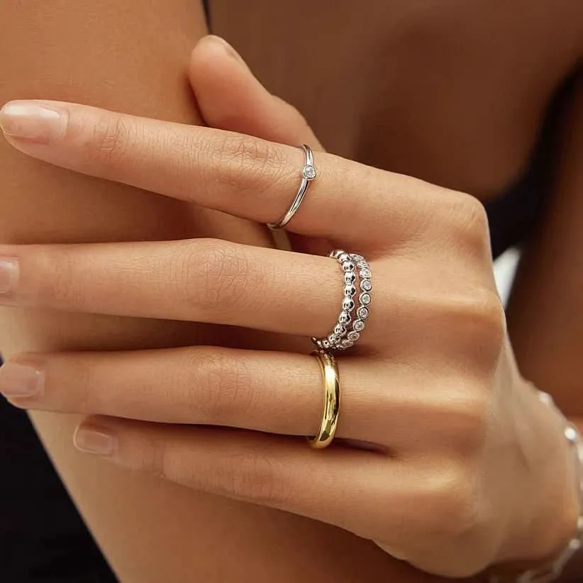 Ania Haie Silver Half Round Cubic Zirconia Ring R059-02H