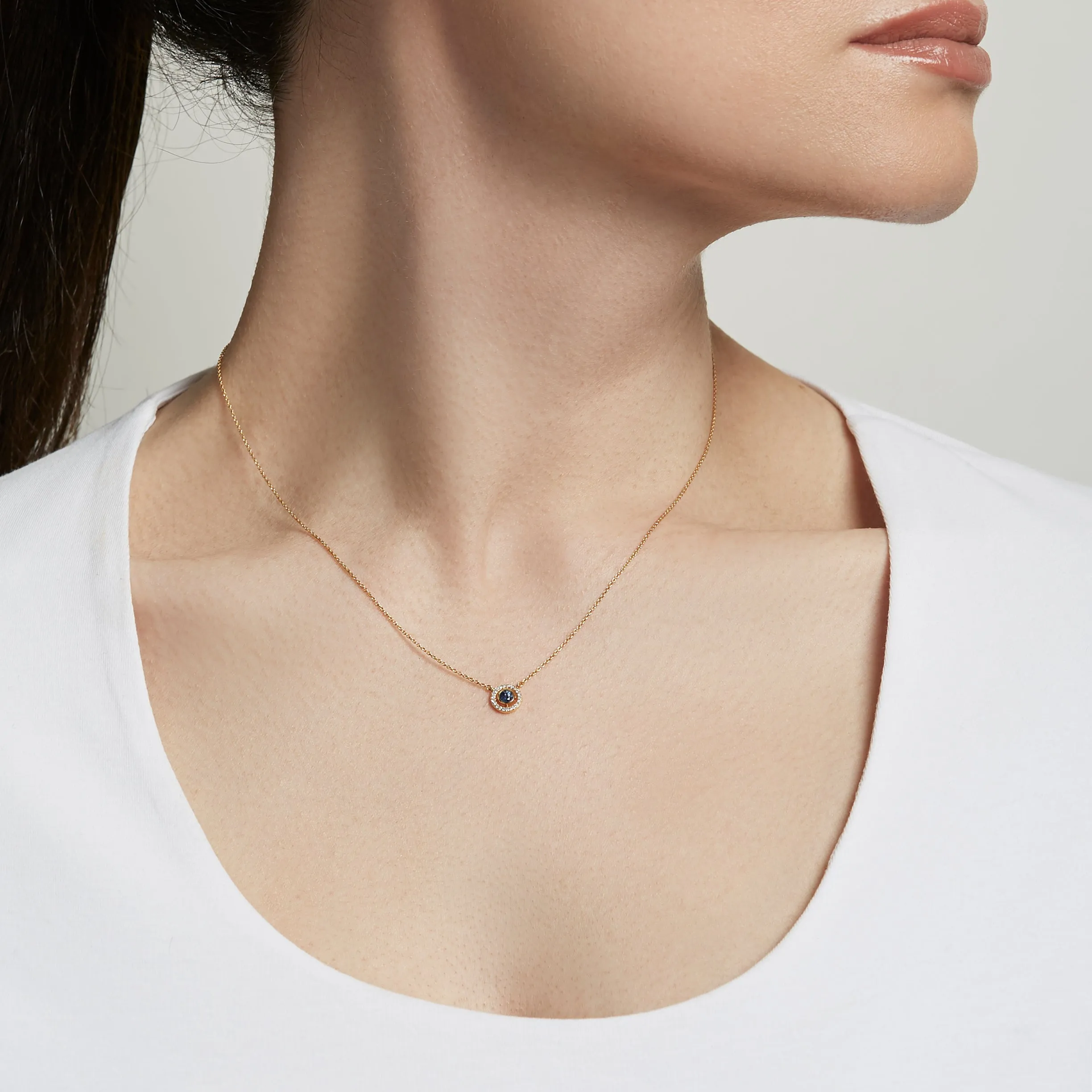 Astley Clarke Mini Icon Aura 14ct Yellow Gold Diamond Sapphire Pendant D
