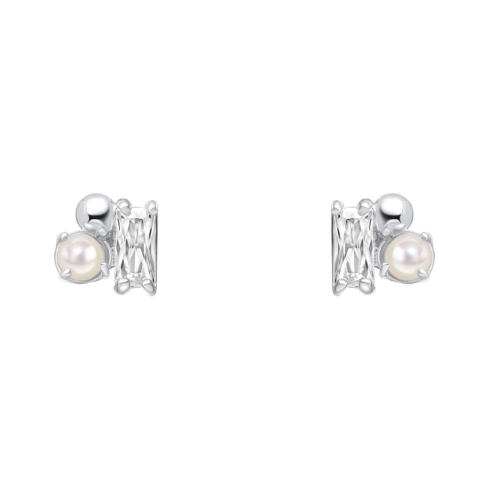 Beginnings Sterling Silver Freswater Pearl Zirconia White Earrings E6482W