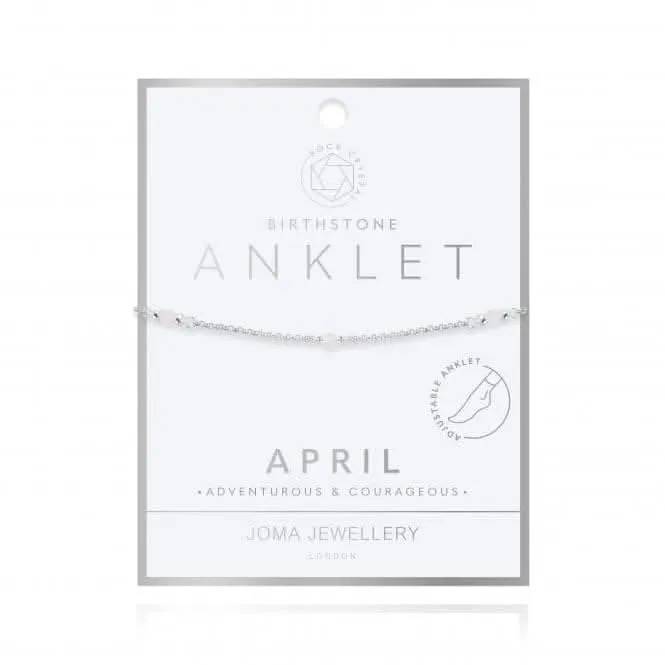 Birthstone April Rock Crystal Silver 26cm Adjustable Anklet 4203