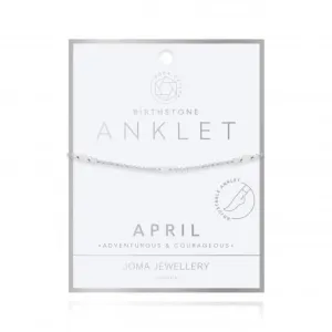 Birthstone April Rock Crystal Silver 26cm Adjustable Anklet 4203