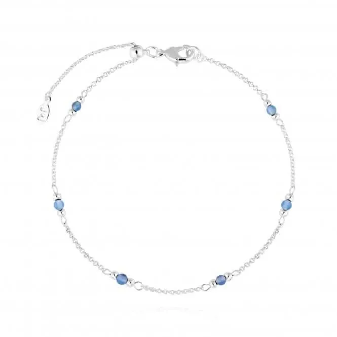 Birthstone March Aqua Crystal Silver 26cm Adjustable Anklet 4202