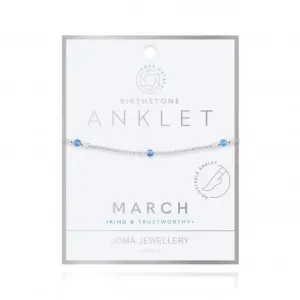 Birthstone March Aqua Crystal Silver 26cm Adjustable Anklet 4202