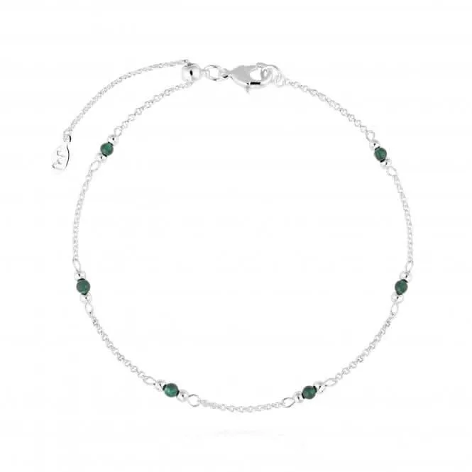Birthstone May Green Agate Silver 26cm Adjustable Anklet 4204