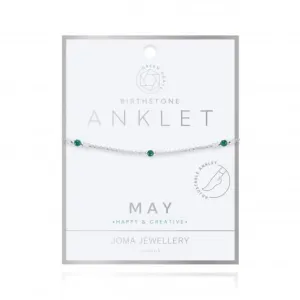Birthstone May Green Agate Silver 26cm Adjustable Anklet 4204