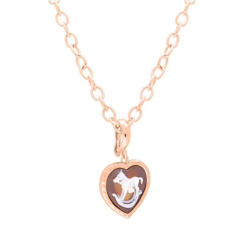 Cameo Italy Rose Gold Plated Sterling Silver Heart Rocking Horse Necklace D