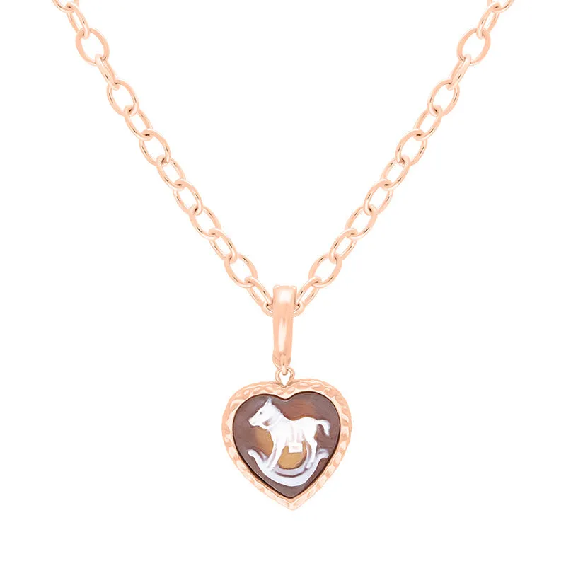 Cameo Italy Rose Gold Plated Sterling Silver Heart Rocking Horse Necklace D