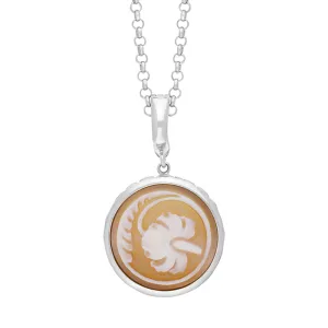 Cameo Italy Sterling Silver Round Hibiscus Necklace D