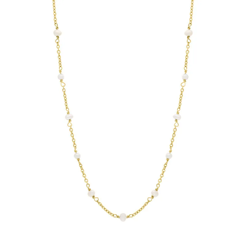 Cameo Italy Sterling Silver Yellow Gold Plated Chain Pearl Necklet 45cm D