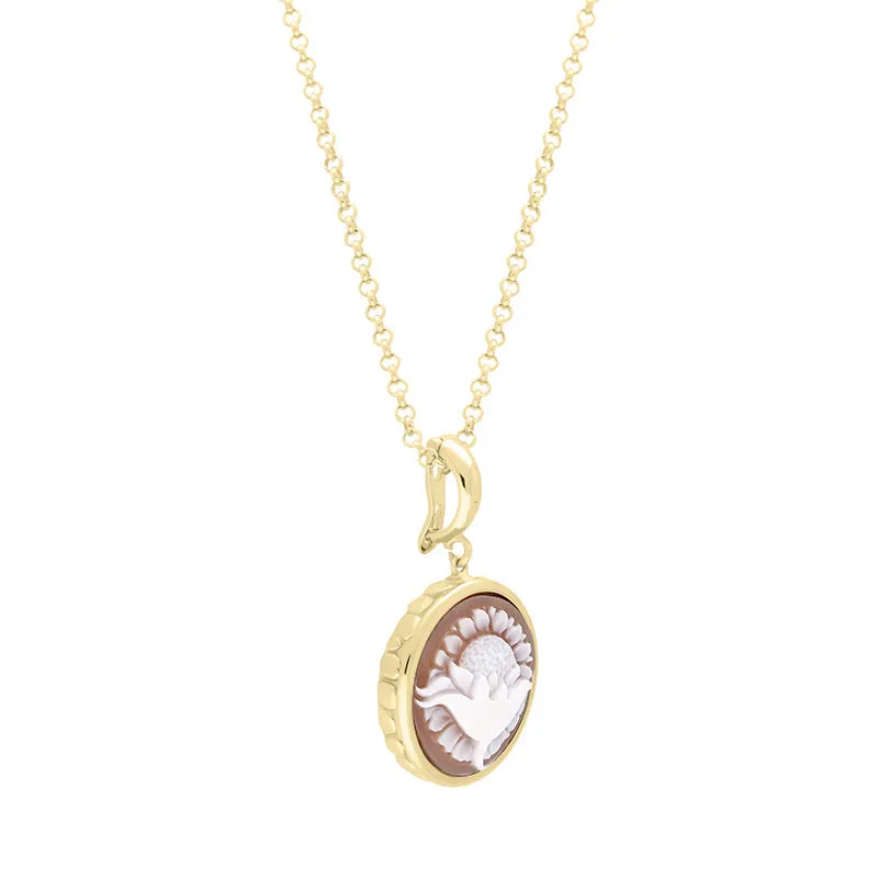 Cameo Italy Yellow Gold Plated Sterling Silver Round Sunflower Necklace D