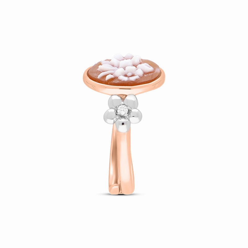 Cameo Italy Rose Gold Plated Sterling Silver Oval Tiny Double Flower Ring D