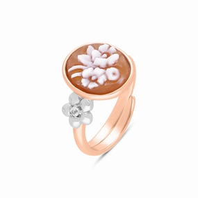 Cameo Italy Rose Gold Plated Sterling Silver Oval Tiny Double Flower Ring D