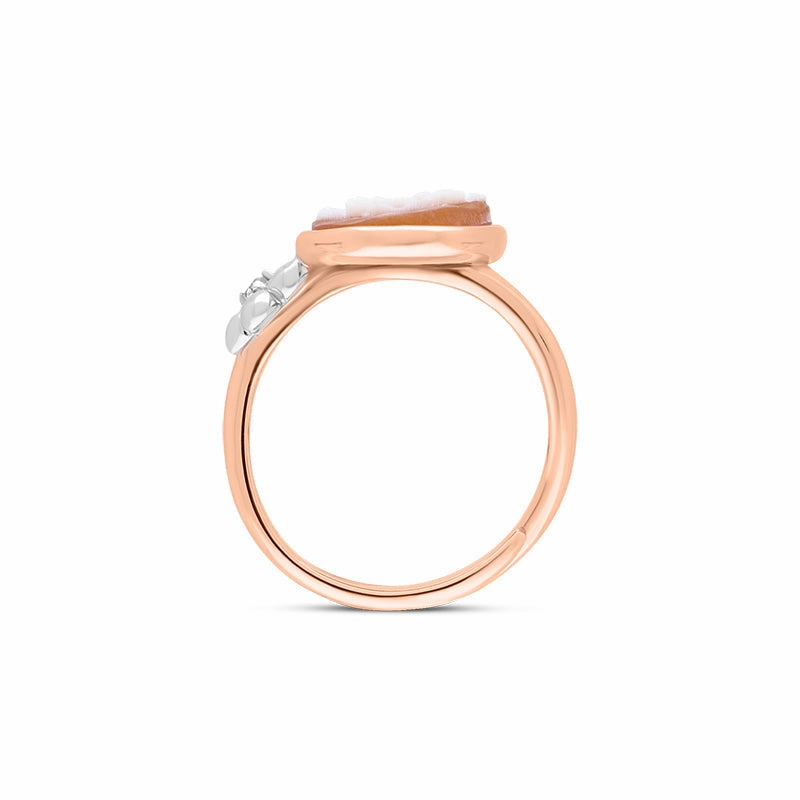 Cameo Italy Rose Gold Plated Sterling Silver Oval Tiny Double Flower Ring D