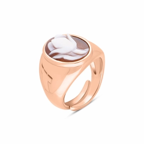 Cameo Italy Rose Gold Plated Sterling Silver Signet Tulip Ring D
