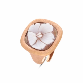 Cameo Italy Rose Gold Plated Sterling Silver Square Curled Flower Ring D