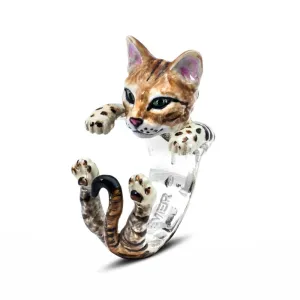 Cat Fever Sterling Silver Enamelled Bengal Hug Ring