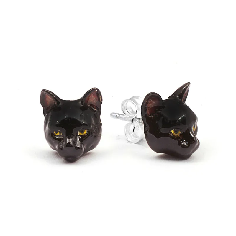 Cat Fever Sterling Silver Enamelled European Muzzle Earrings