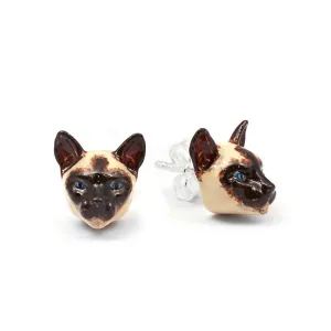 Cat Fever Sterling Silver Enamelled Siamese Muzzle Earrings