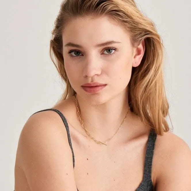 Chain Reaction Shiny Gold Mixed Link T-Bar Necklace N021-02G