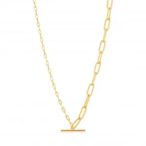 Chain Reaction Shiny Gold Mixed Link T-Bar Necklace N021-02G