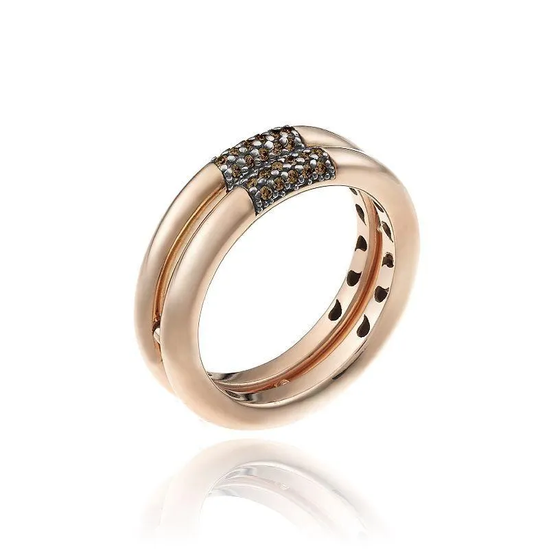 Chimento Bamboo Pure 18ct Rose Gold 0.16ct Brown Diamond Duel Ring