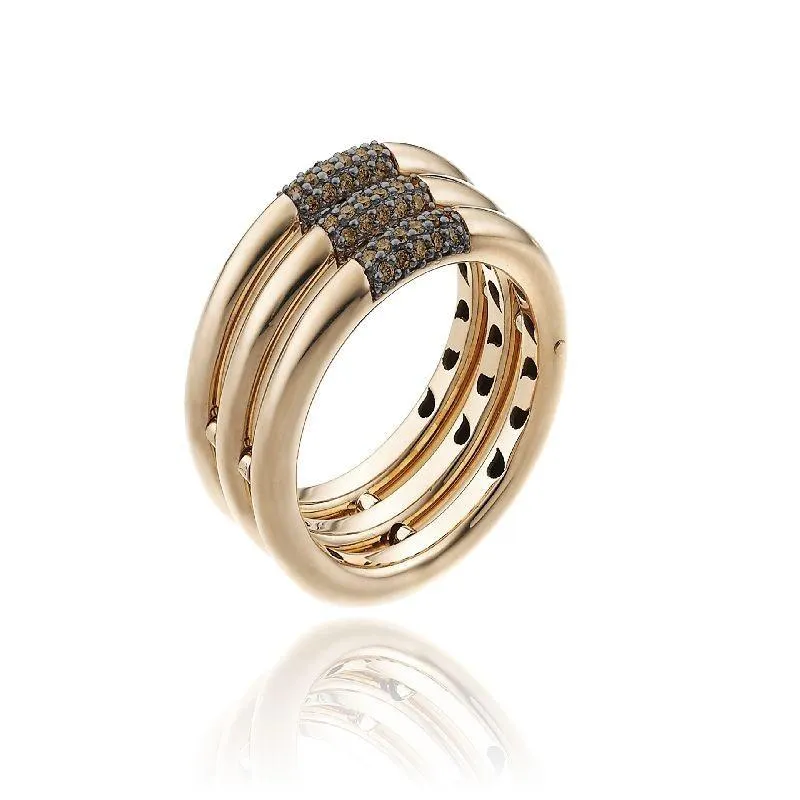 Chimento Bamboo Pure 18ct Rose Gold 0.24ct Brown Diamond Triple Ring