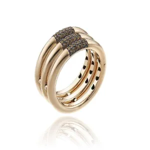 Chimento Bamboo Pure 18ct Rose Gold 0.24ct Brown Diamond Triple Ring