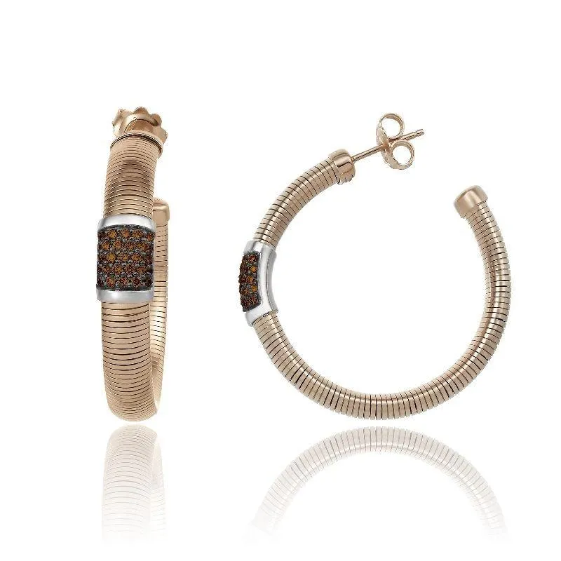 Chimento Stardust Pave 18ct Rose Gold 0.54ct Brown Diamond Hoop Earrings