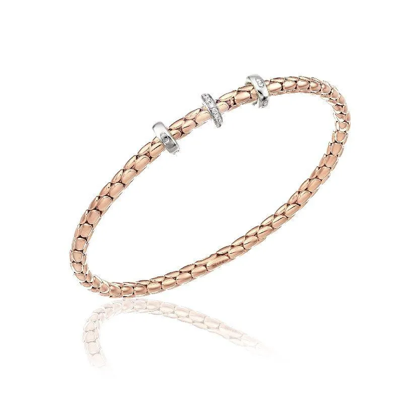Chimento Stretch Spring 18ct Rose Gold 0.10ct Diamond Triple Rondelle Bracelet