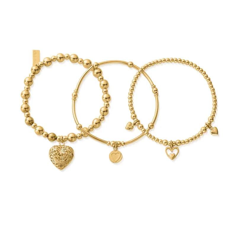 ChloBo Gold Plated Sterling Silver Compassion Stack of Three Bracelets